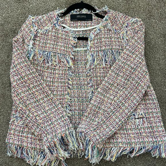 ZARA Basic Collection Tweed Fringe Jacket - Size L - Picture 1 of 1